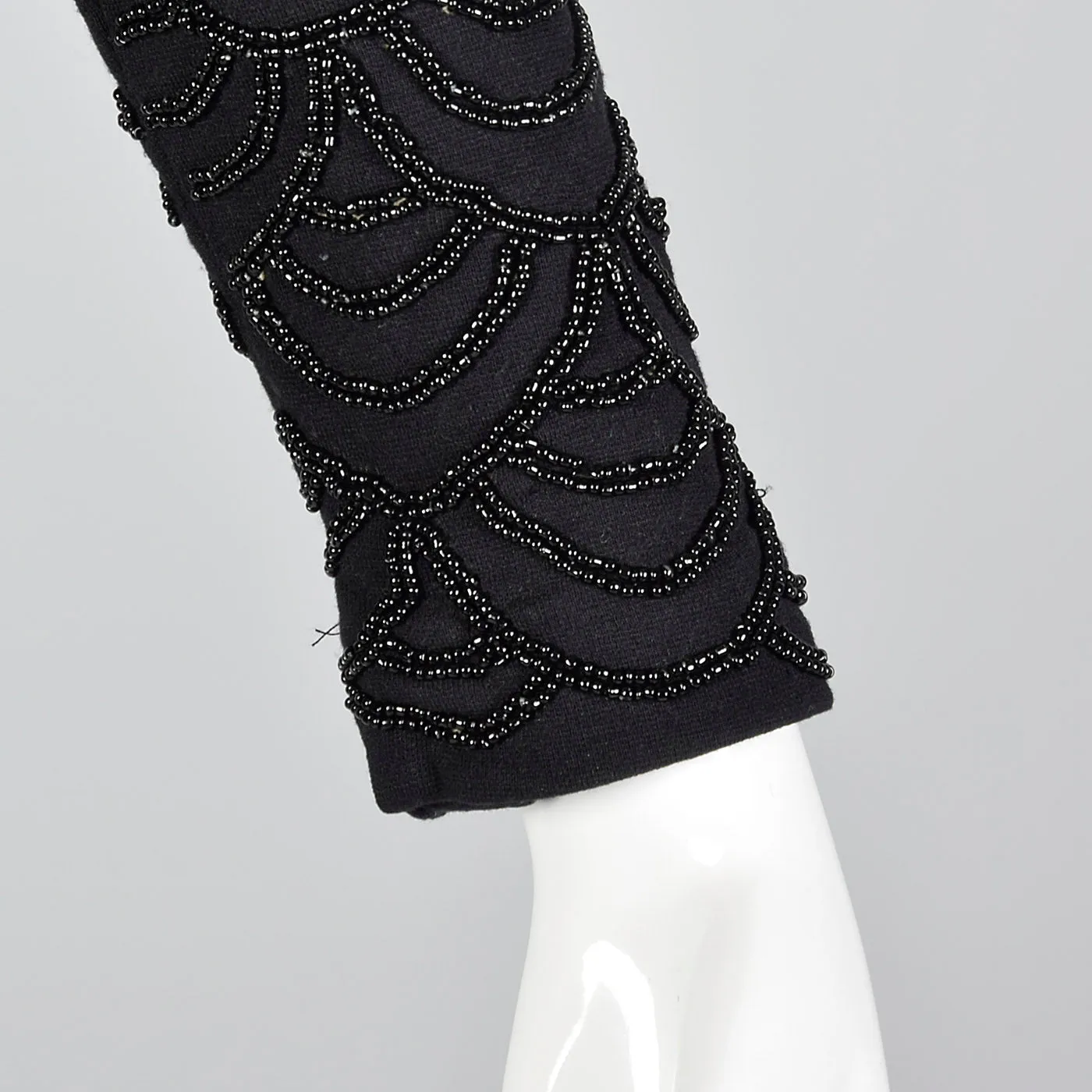 1990s Carmen Marc Valvo Black Knit Dress with Beading