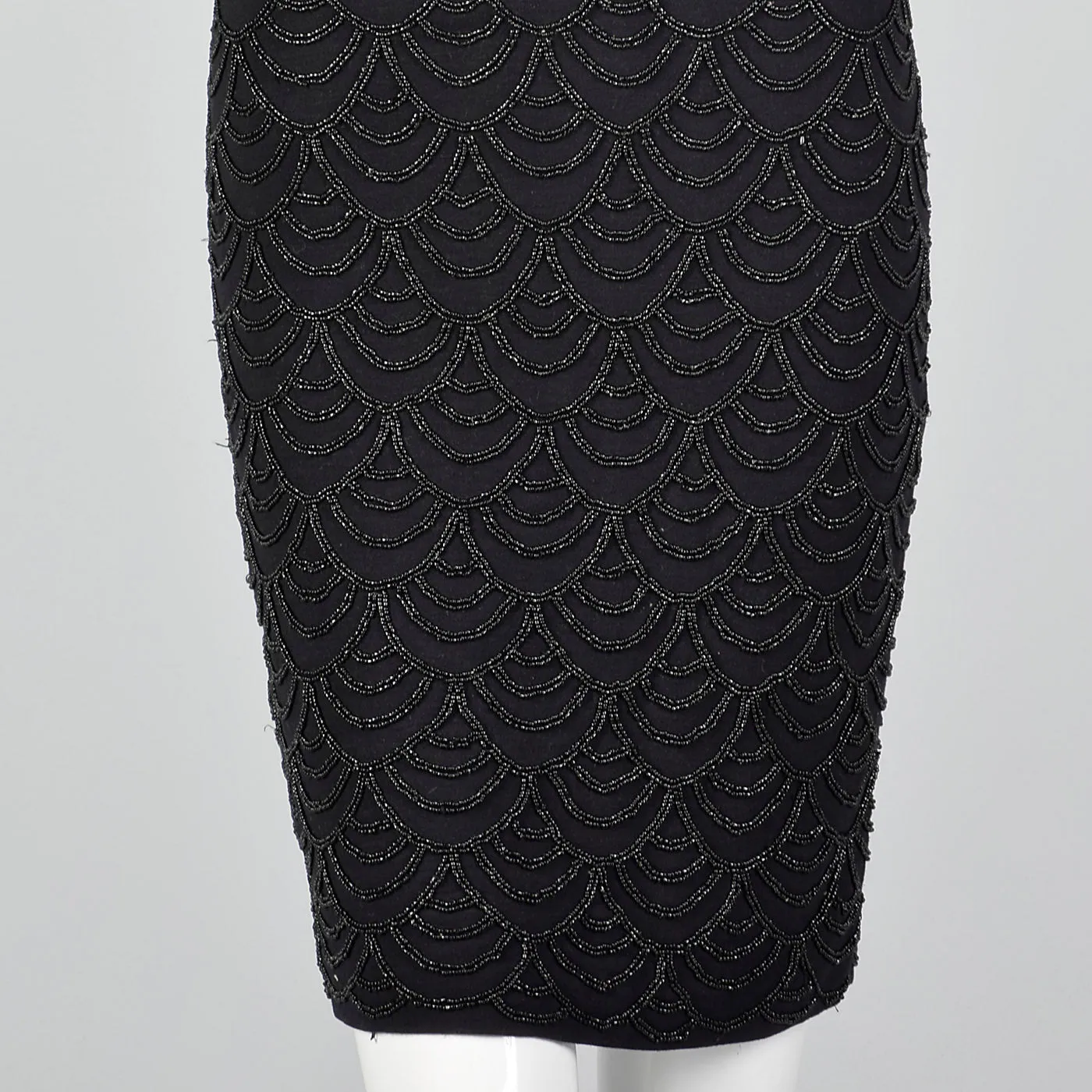 1990s Carmen Marc Valvo Black Knit Dress with Beading