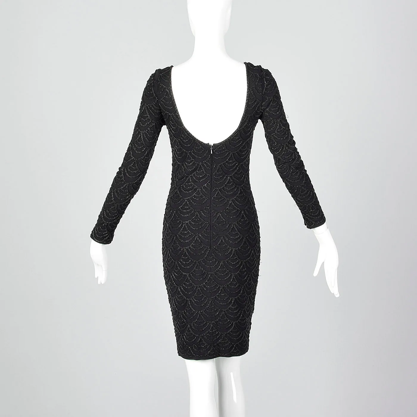 1990s Carmen Marc Valvo Black Knit Dress with Beading
