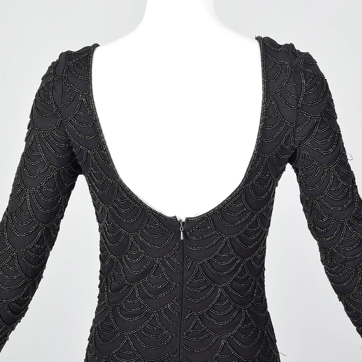 1990s Carmen Marc Valvo Black Knit Dress with Beading