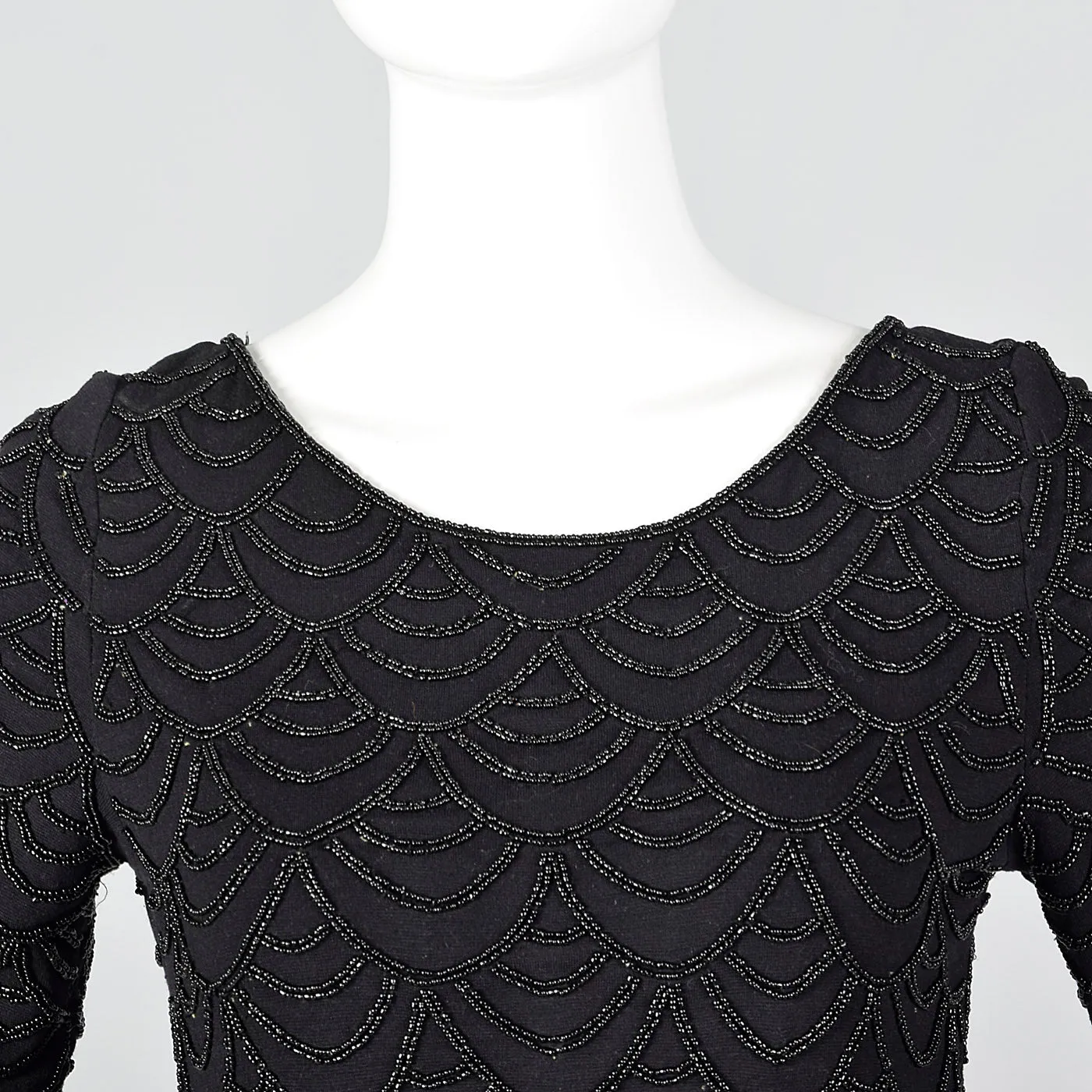 1990s Carmen Marc Valvo Black Knit Dress with Beading