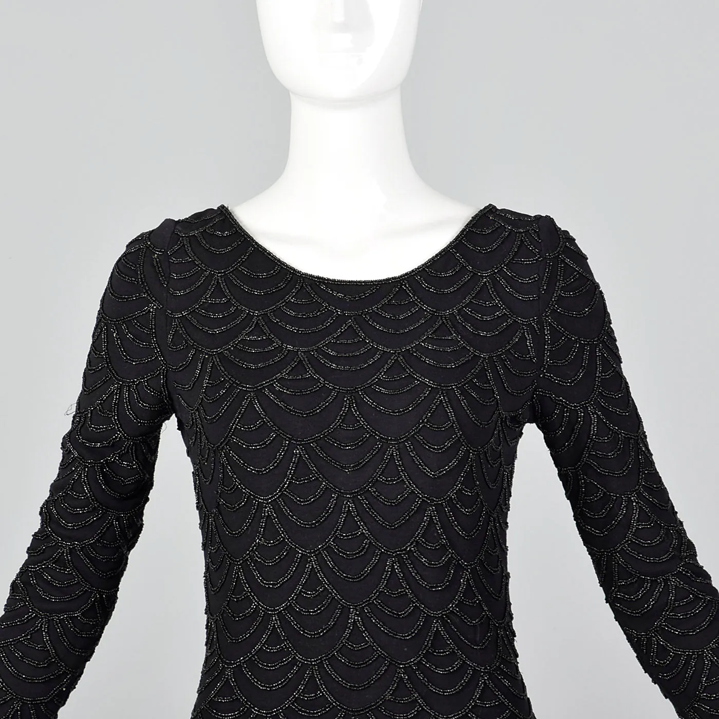 1990s Carmen Marc Valvo Black Knit Dress with Beading