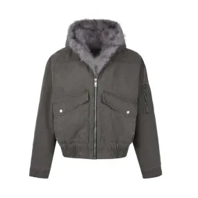 American Style Men's Padded Jackets Vintage Casual Hooded Solid Color Faux Fur Collar Zipper Thick Male Cotton Coats 9W106