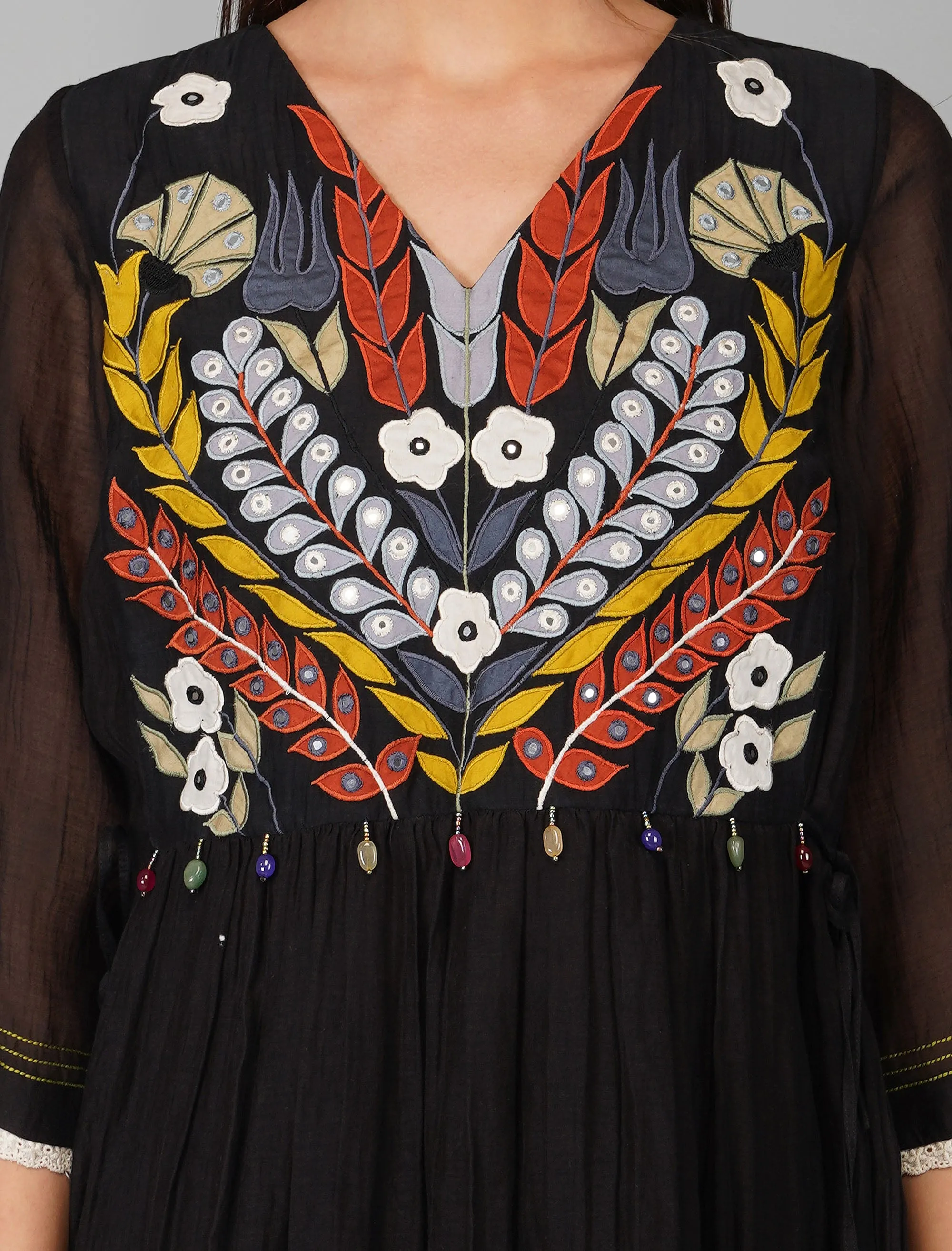 Applique Black Yoke Tiered Tunic Set