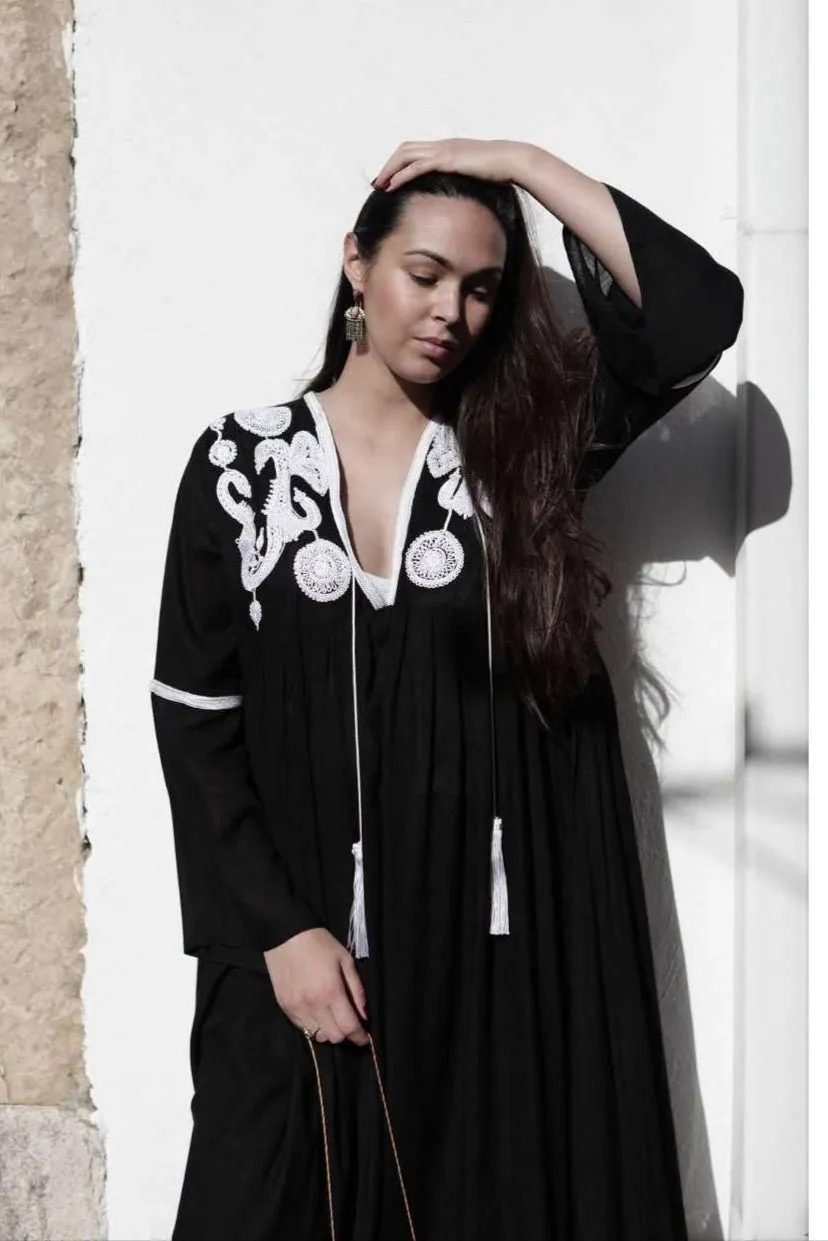 Black Caftan Kaftan Noor Maxi Dress-moroccan kaftan