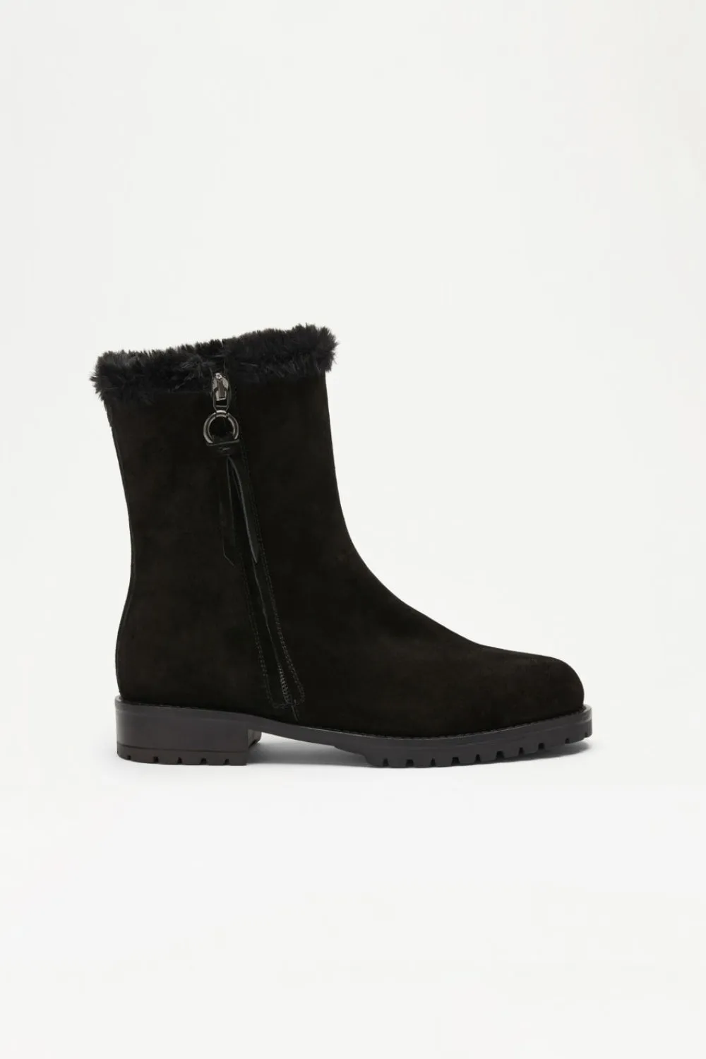 Black Suede Fur Collar Ankle Boots