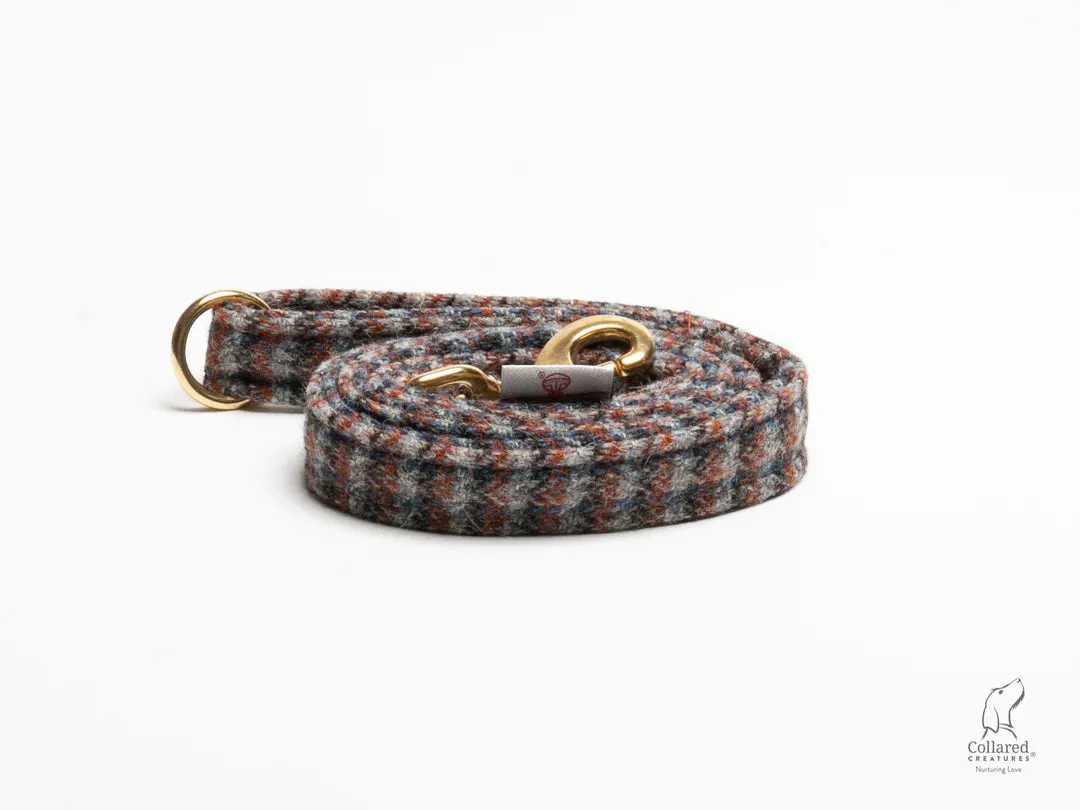 Harris Tweed Blue and Orange Multi Check Buckle Dog Collar