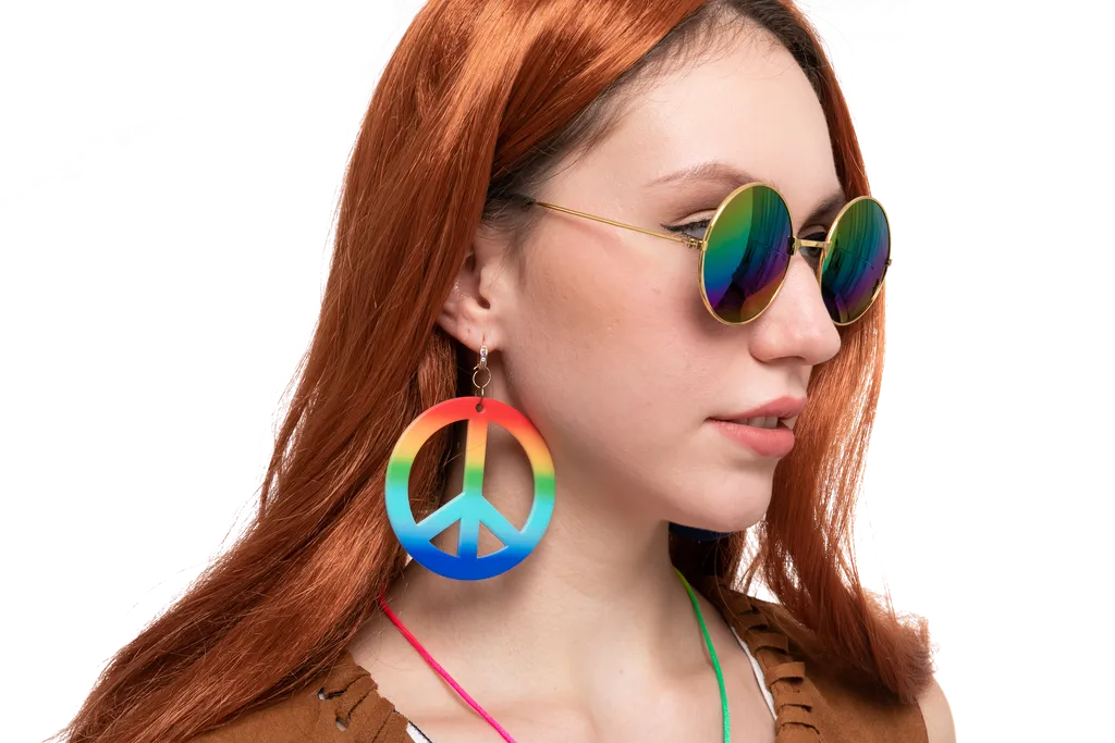 Hippie Costume with Cosplay Accessories Set, 4 Pcs - Adult