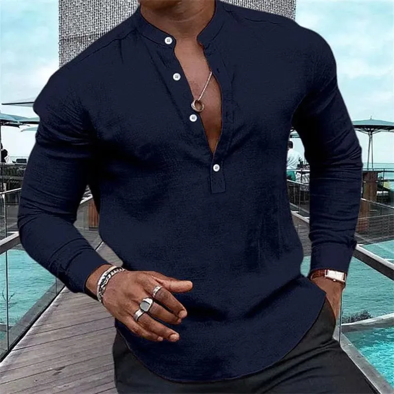 James™ Linnen Overhemd Heren Baggy Pocket Solid