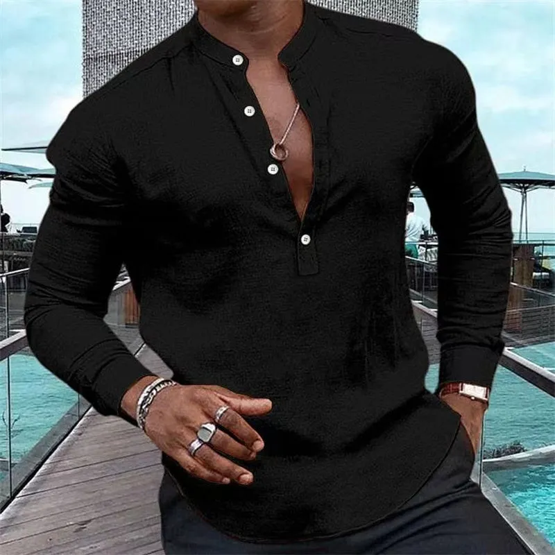James™ Linnen Overhemd Heren Baggy Pocket Solid