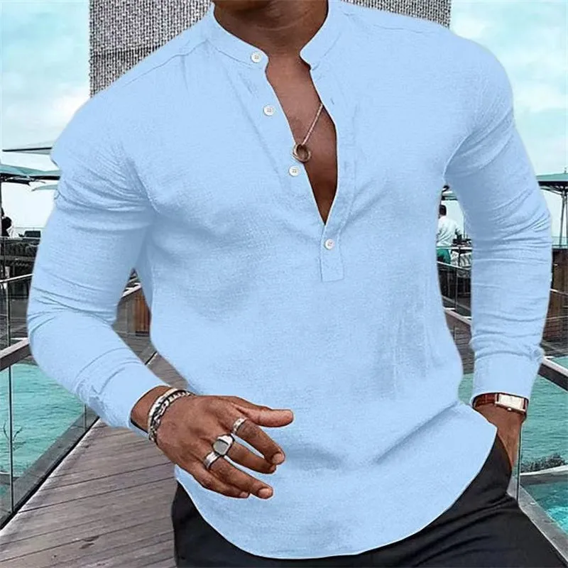 James™ Linnen Overhemd Heren Baggy Pocket Solid