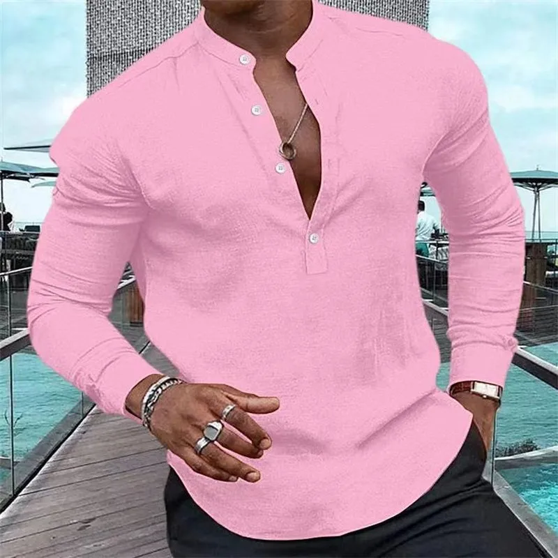 James™ Linnen Overhemd Heren Baggy Pocket Solid
