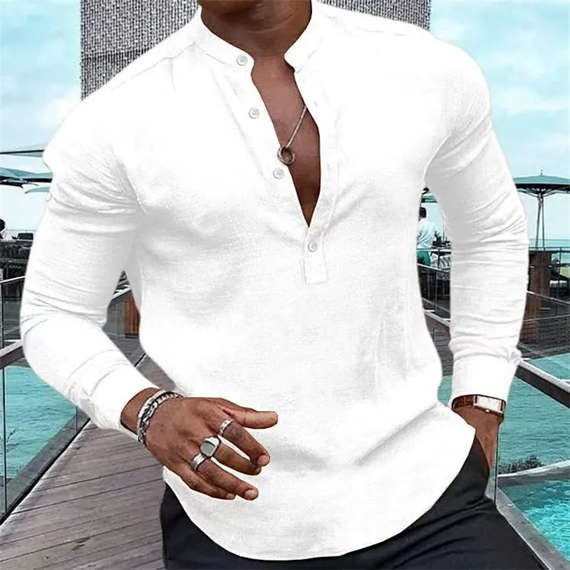 James™ Linnen Overhemd Heren Baggy Pocket Solid