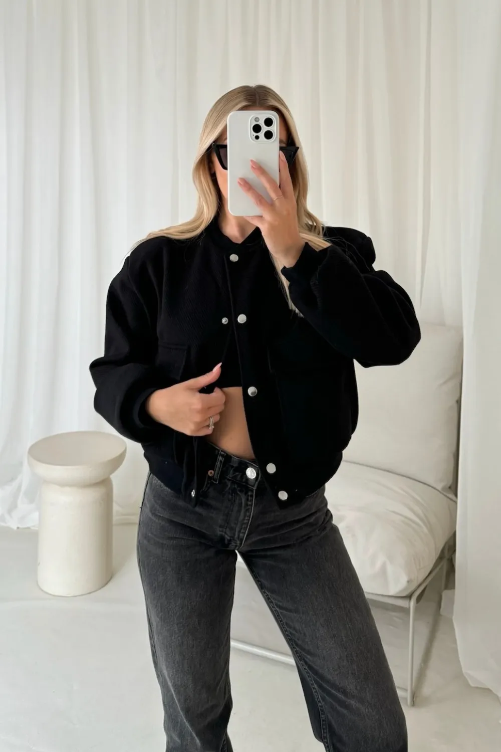 Lana black bomber jacket