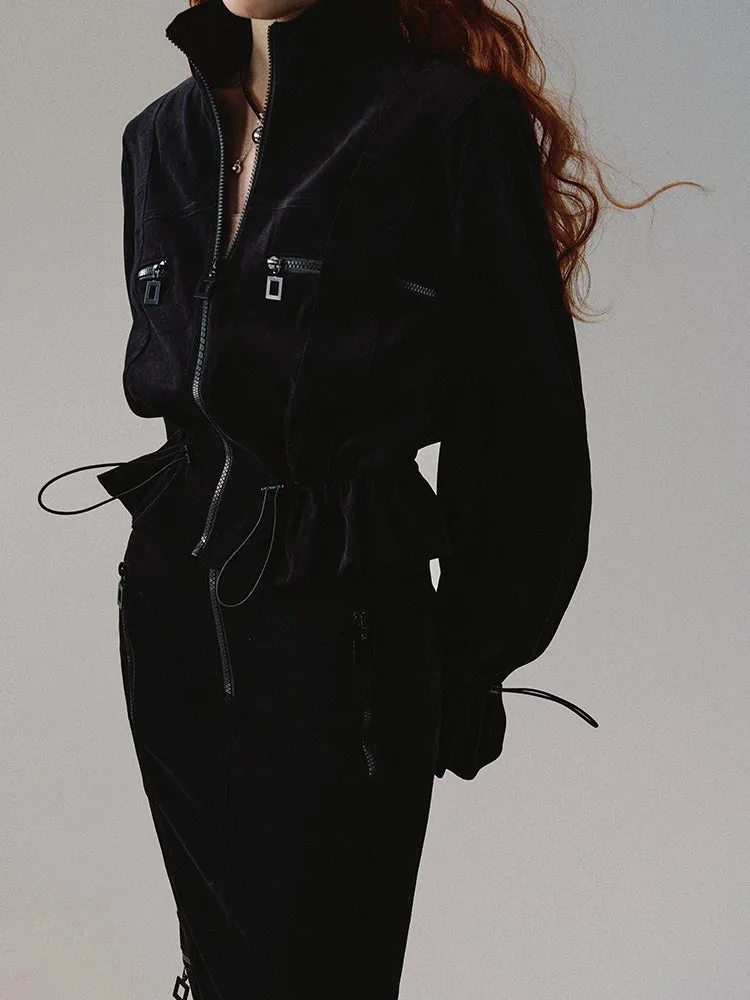 Mermaid Set-Up Casual Drawstring Parka＆Long-Skirt