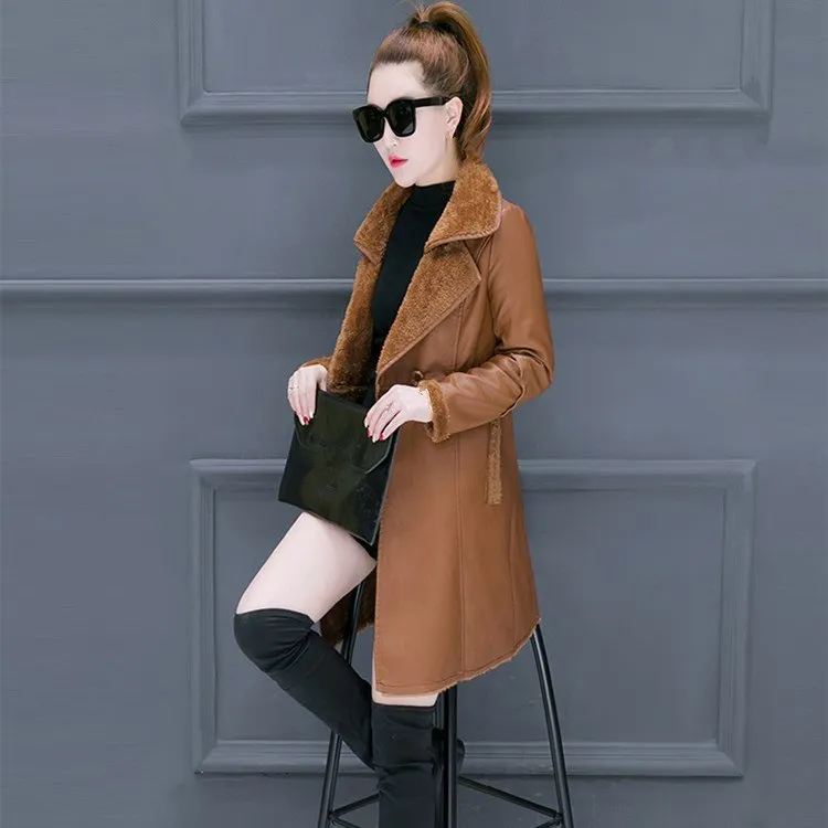 New 2018 Winter Women Faux Lambs Wool Coat Faux Suede Leather Jackets Thick Warm Shearling Coats