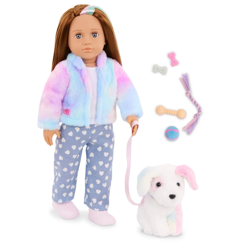 Our Generation Skylar 18" Doll w/ RainbowPetDogBow