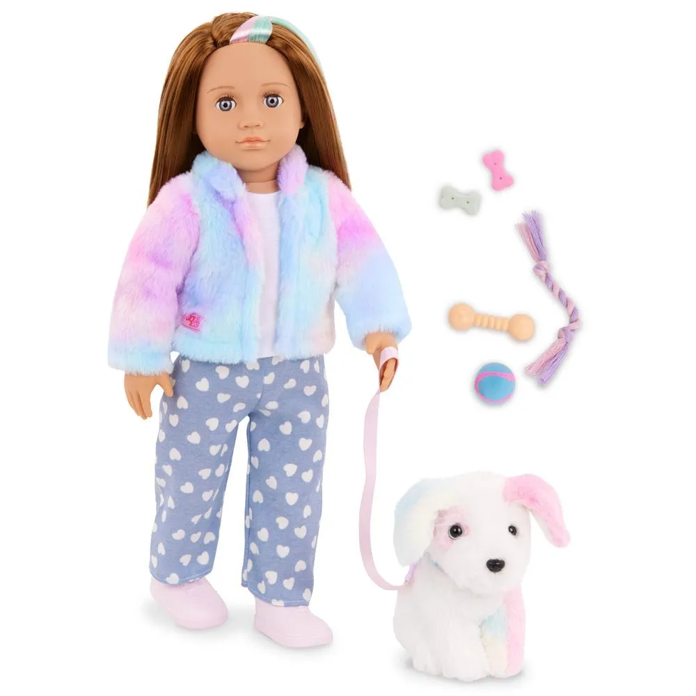 Our Generation Skylar 18" Doll w/ RainbowPetDogBow