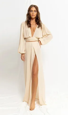 Uniwim Elegant Sexy Dress for Women Lantern Sleeve Deep V-neck Cut Out Beach Style Split Hem Boho Vintage Casual Vintage Midi Dress