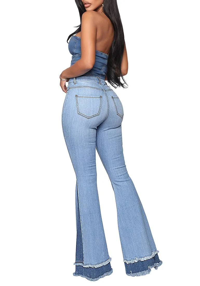 Utyful Women's Casual High Waist Stretchy Flare Denim Jeans Bell Bottom Pants