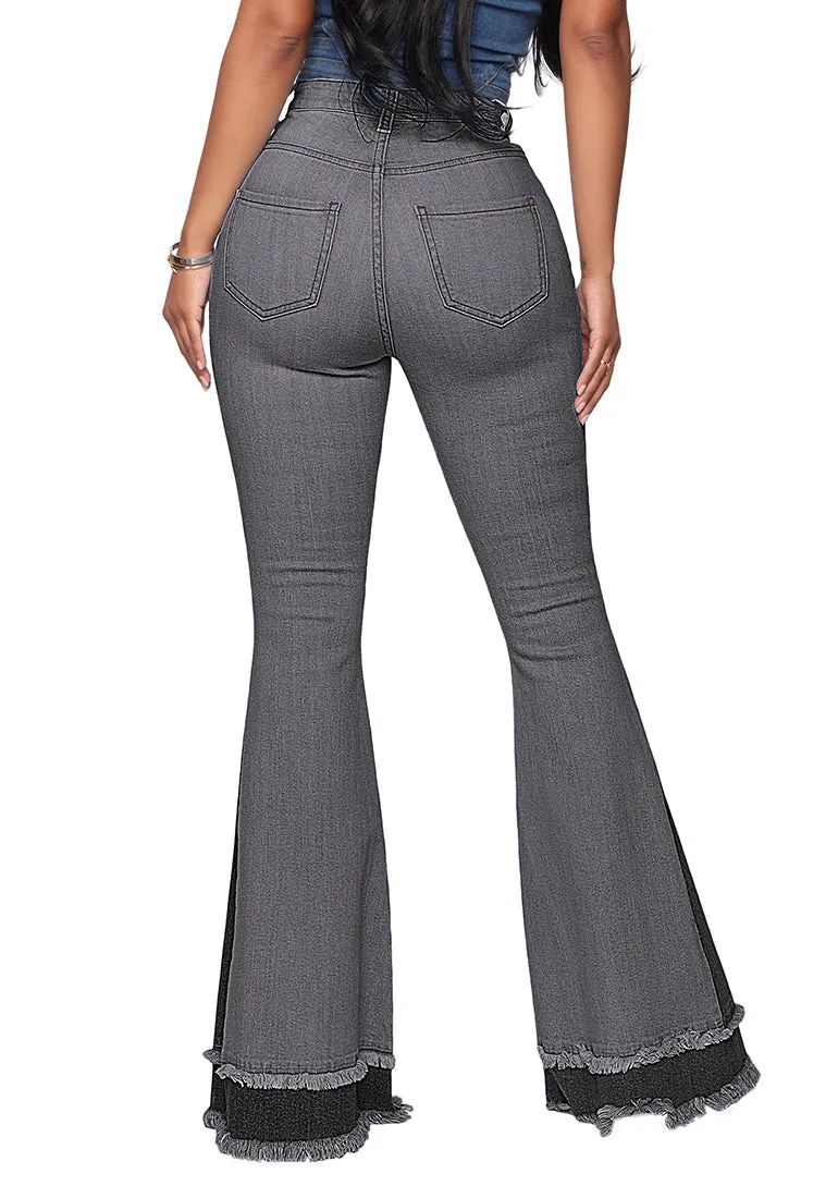 Utyful Women's Casual High Waist Stretchy Flare Denim Jeans Bell Bottom Pants
