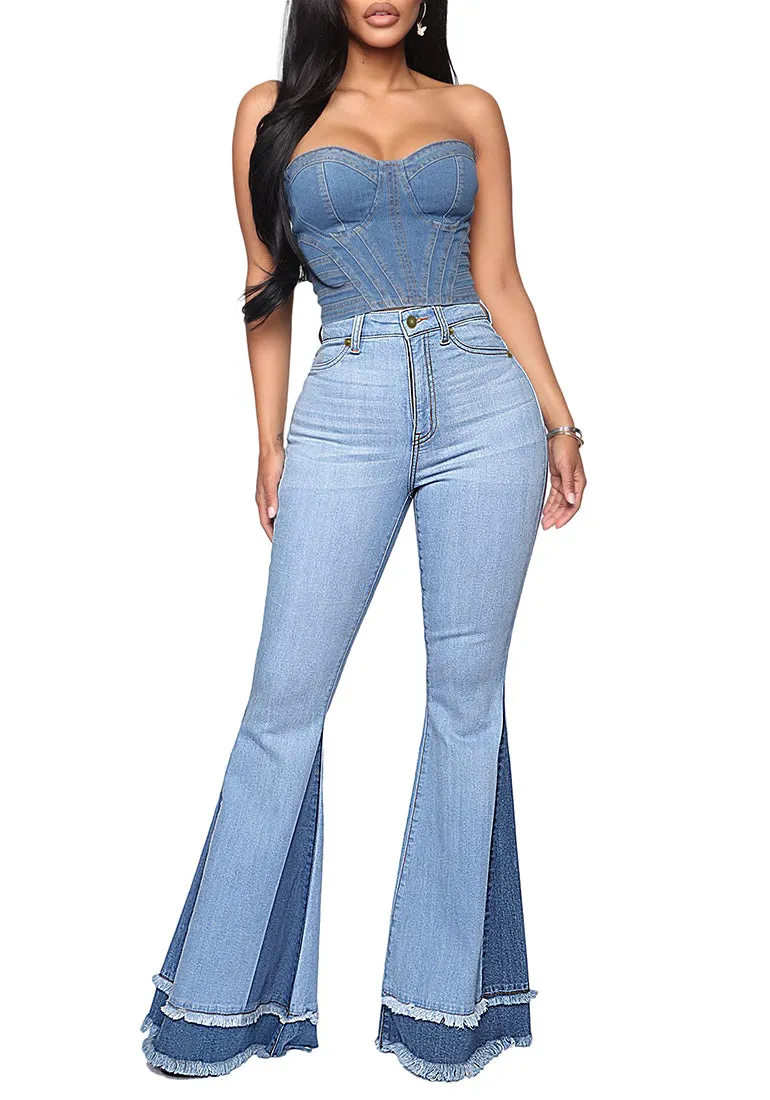 Utyful Women's Casual High Waist Stretchy Flare Denim Jeans Bell Bottom Pants