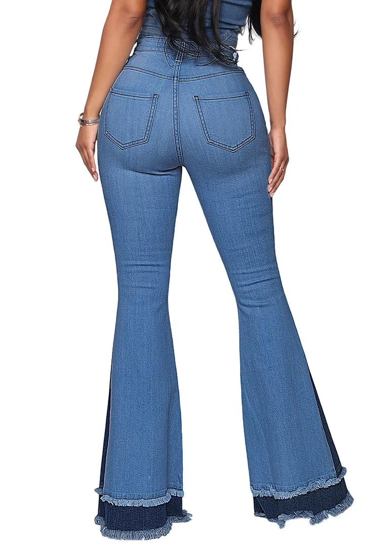Utyful Women's Casual High Waist Stretchy Flare Denim Jeans Bell Bottom Pants