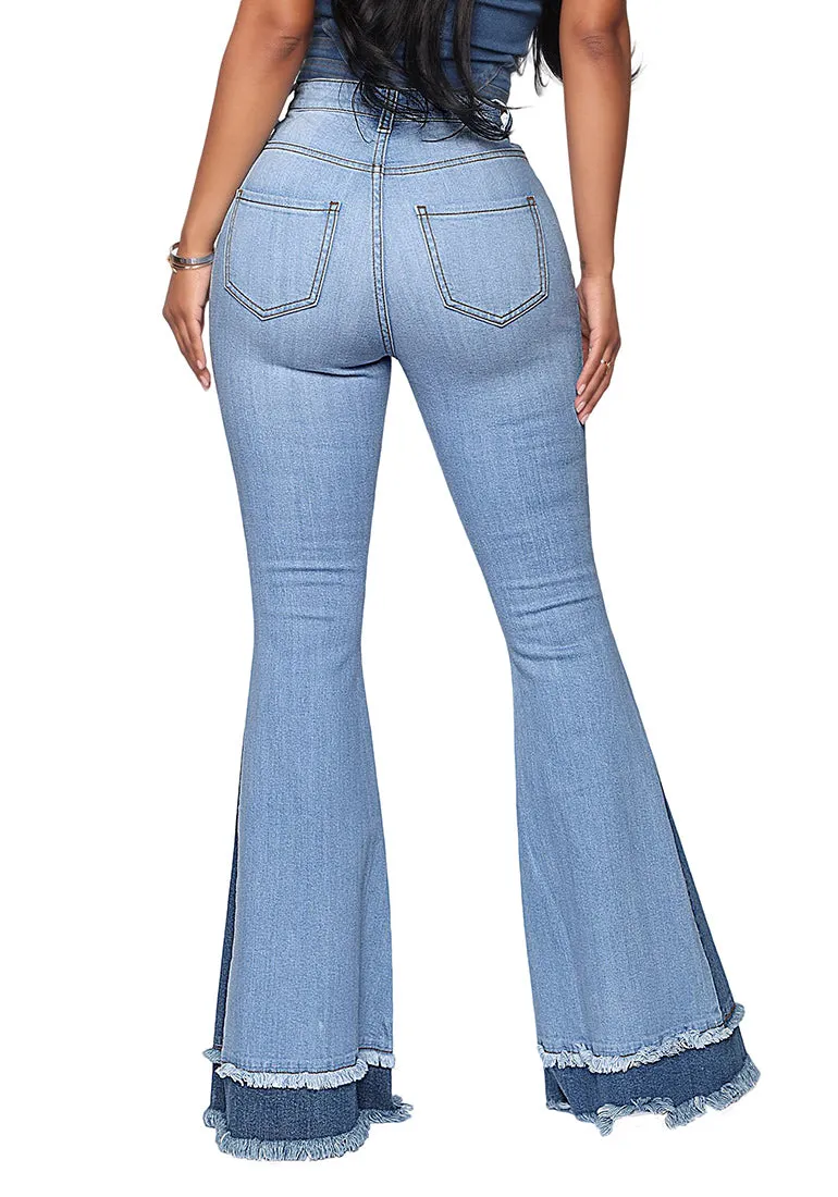 Utyful Women's Casual High Waist Stretchy Flare Denim Jeans Bell Bottom Pants