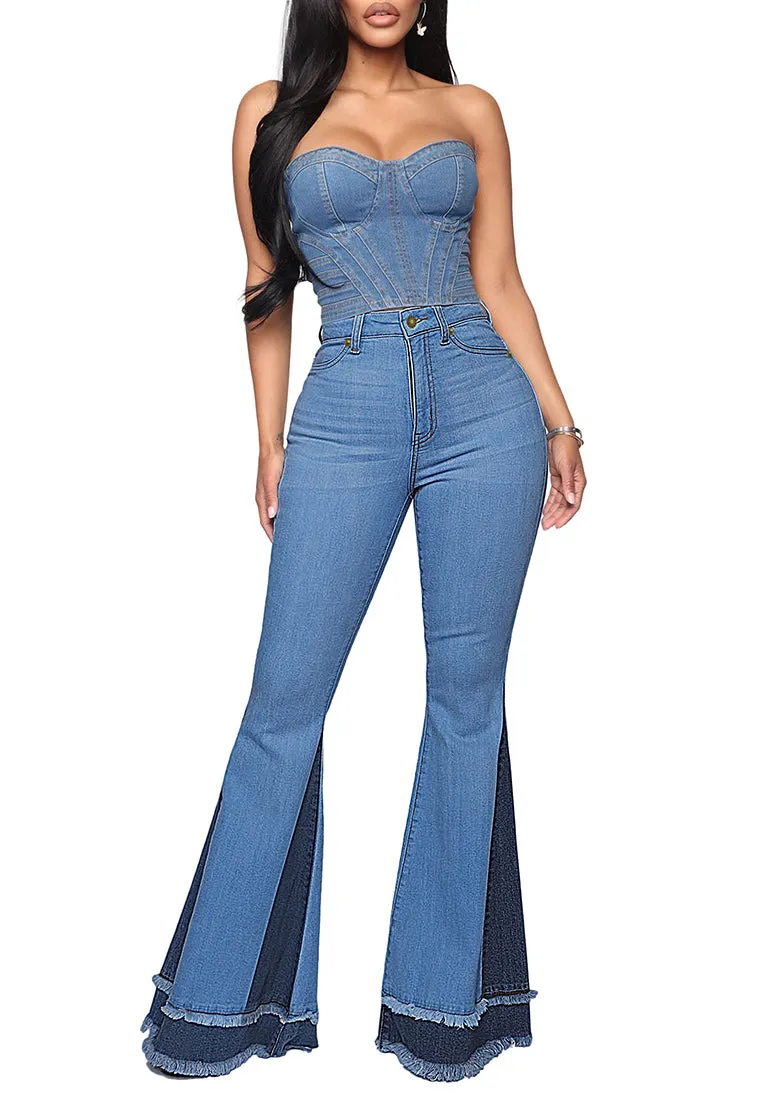 Utyful Women's Casual High Waist Stretchy Flare Denim Jeans Bell Bottom Pants