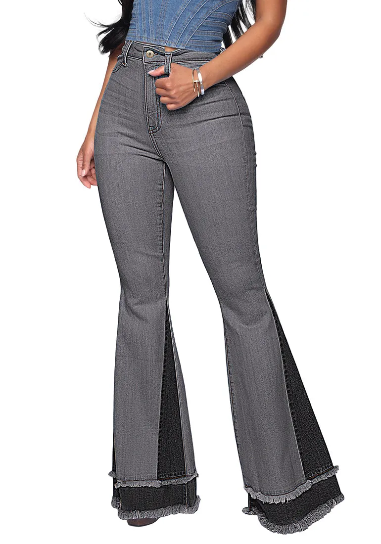 Utyful Women's Casual High Waist Stretchy Flare Denim Jeans Bell Bottom Pants
