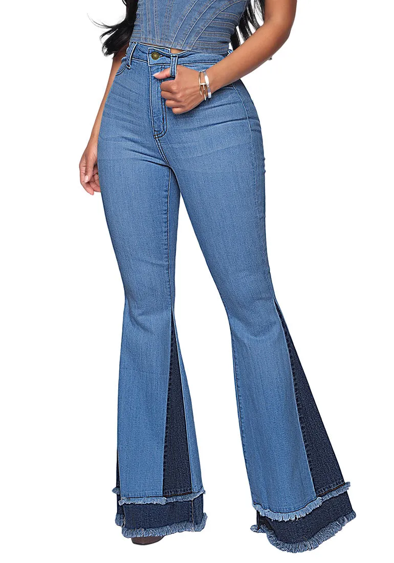 Utyful Women's Casual High Waist Stretchy Flare Denim Jeans Bell Bottom Pants