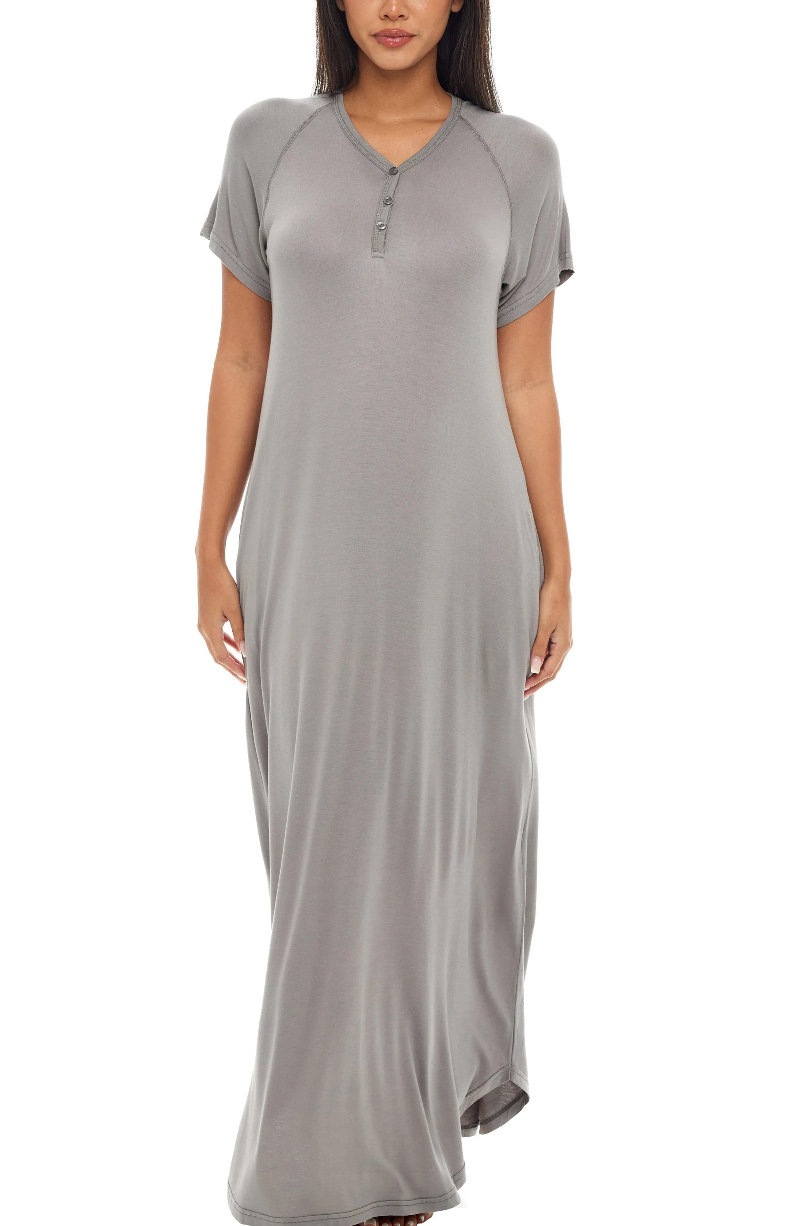 Women's Knit Short Sleeve Nightgown with Pockets, Lightweight Sleep Shirt, Long Sleeve Nightshirt