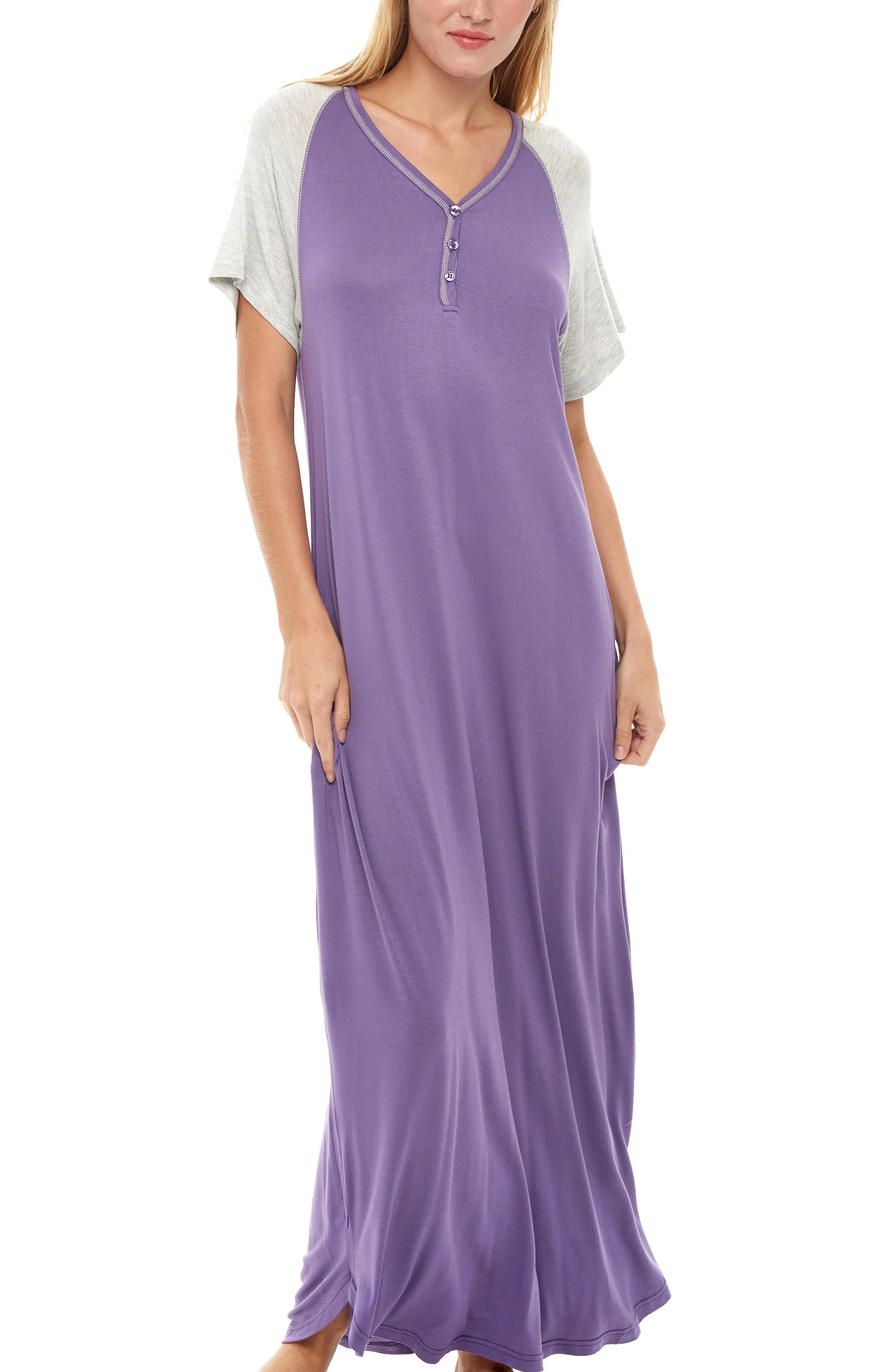 Women's Knit Short Sleeve Nightgown with Pockets, Lightweight Sleep Shirt, Long Sleeve Nightshirt