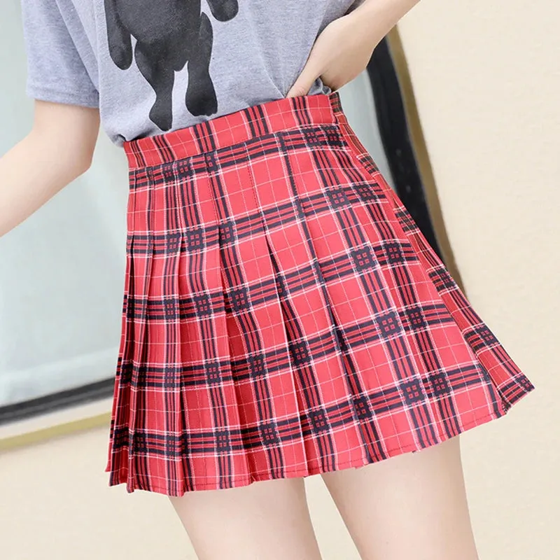 XS-3XL Harajuku 2020 Women Fashion Summer high waist pleated skirt Wind Cosplay plaid skirt kawaii Female Skirts