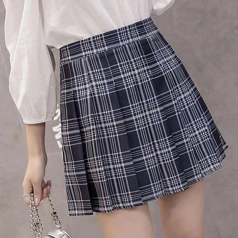 XS-3XL Harajuku 2020 Women Fashion Summer high waist pleated skirt Wind Cosplay plaid skirt kawaii Female Skirts