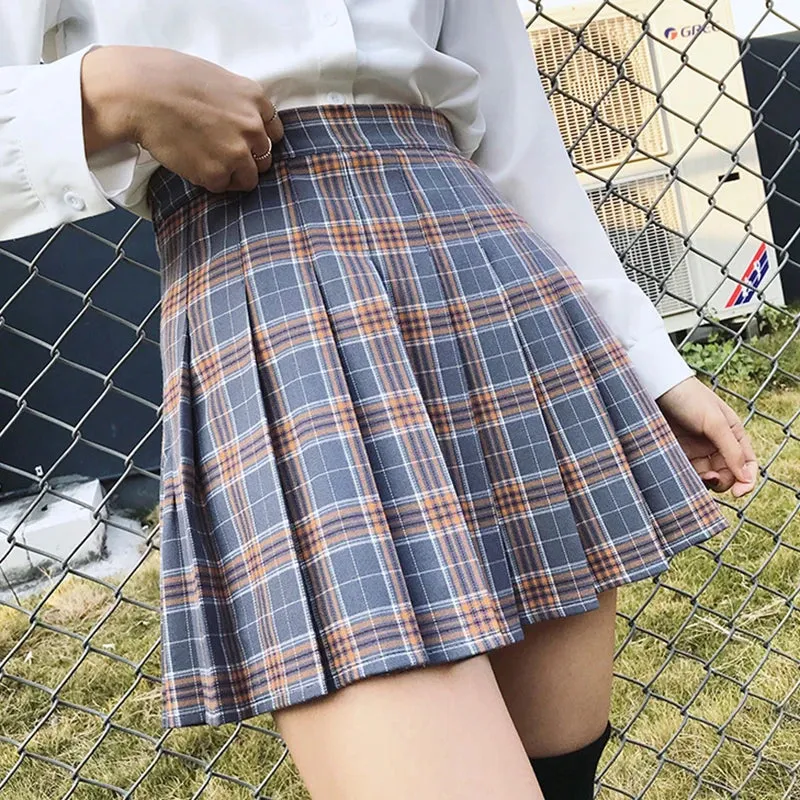XS-3XL Harajuku 2020 Women Fashion Summer high waist pleated skirt Wind Cosplay plaid skirt kawaii Female Skirts