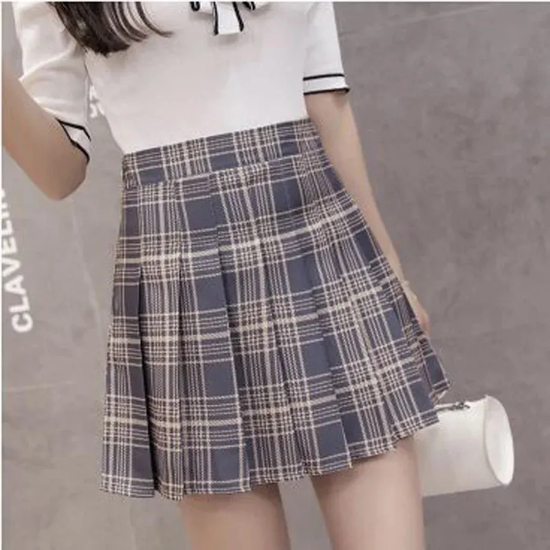 XS-3XL Harajuku 2020 Women Fashion Summer high waist pleated skirt Wind Cosplay plaid skirt kawaii Female Skirts