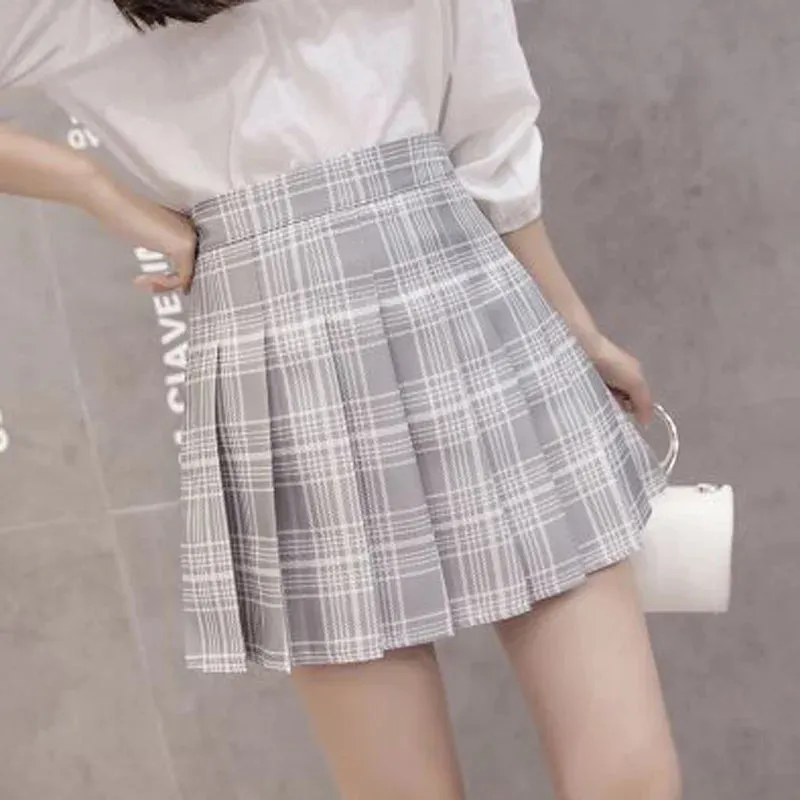 XS-3XL Harajuku 2020 Women Fashion Summer high waist pleated skirt Wind Cosplay plaid skirt kawaii Female Skirts