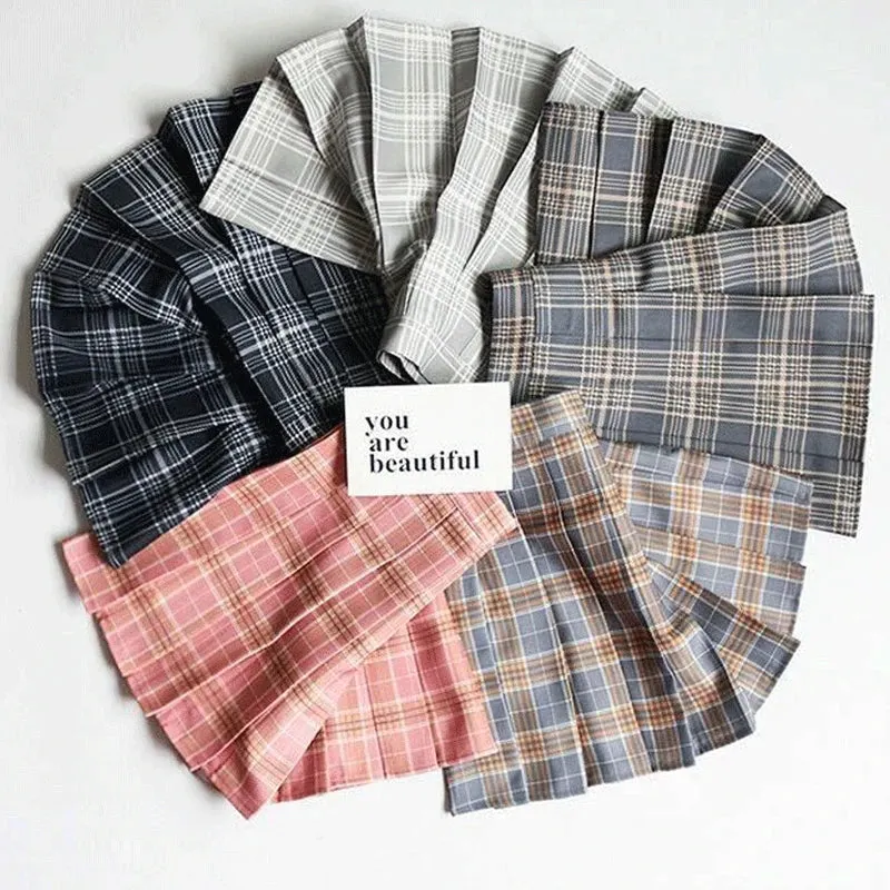 XS-3XL Harajuku 2020 Women Fashion Summer high waist pleated skirt Wind Cosplay plaid skirt kawaii Female Skirts